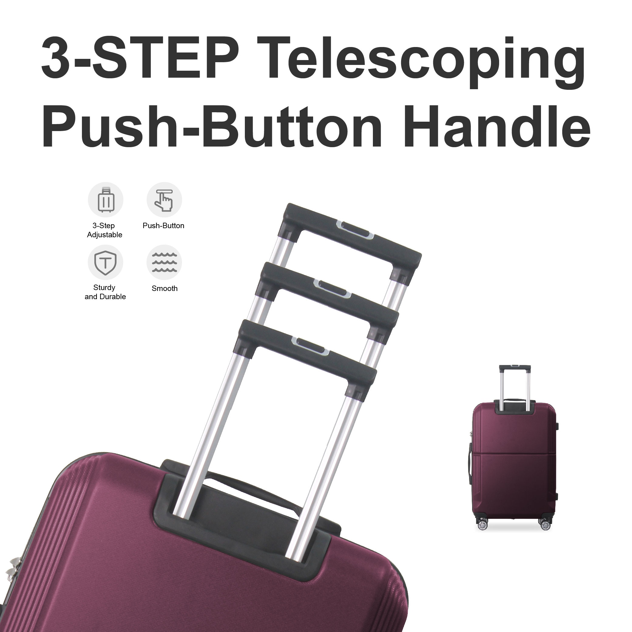 PURPLE 3-Piece Premium ABS Luggage Set-20", 24", And 28" Suitcases With Multi-Position Handle, Silent Spinner Wheels, And TSA-Approved Lock-Durable, Stylish, And Spacious Travel Gear_voghion.com